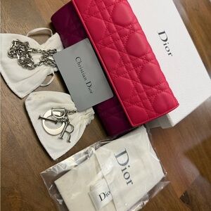 Dior Pink Quilted Clutch with Silver Accents